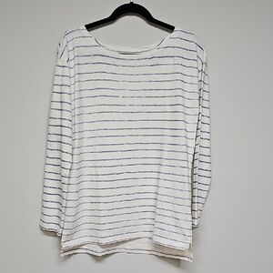 Alexa Chung for Madewell, Distressed Stripe Tee, Navy Cream, Size L, NEW